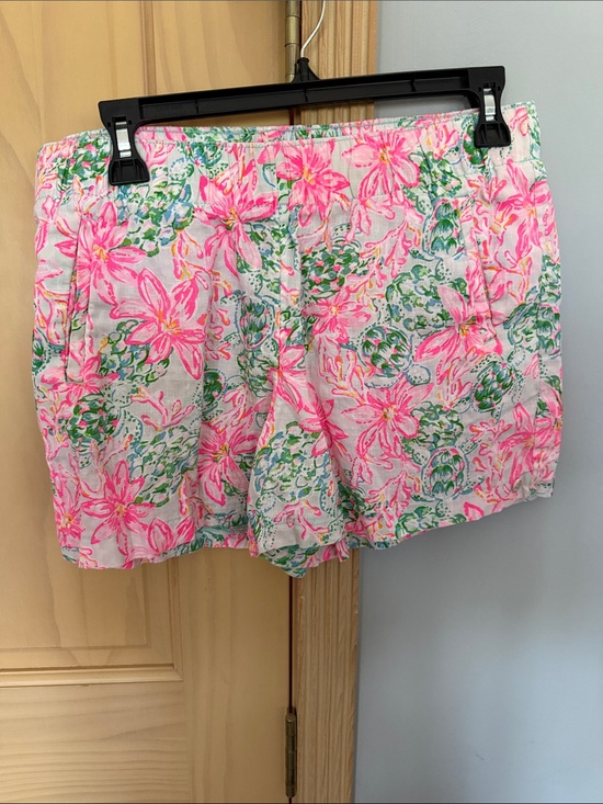 Lilly Pulitzer Pants - Lilly Pulitzer Floral Linen Blend Pull-On Shorts Pink Green Size Medium